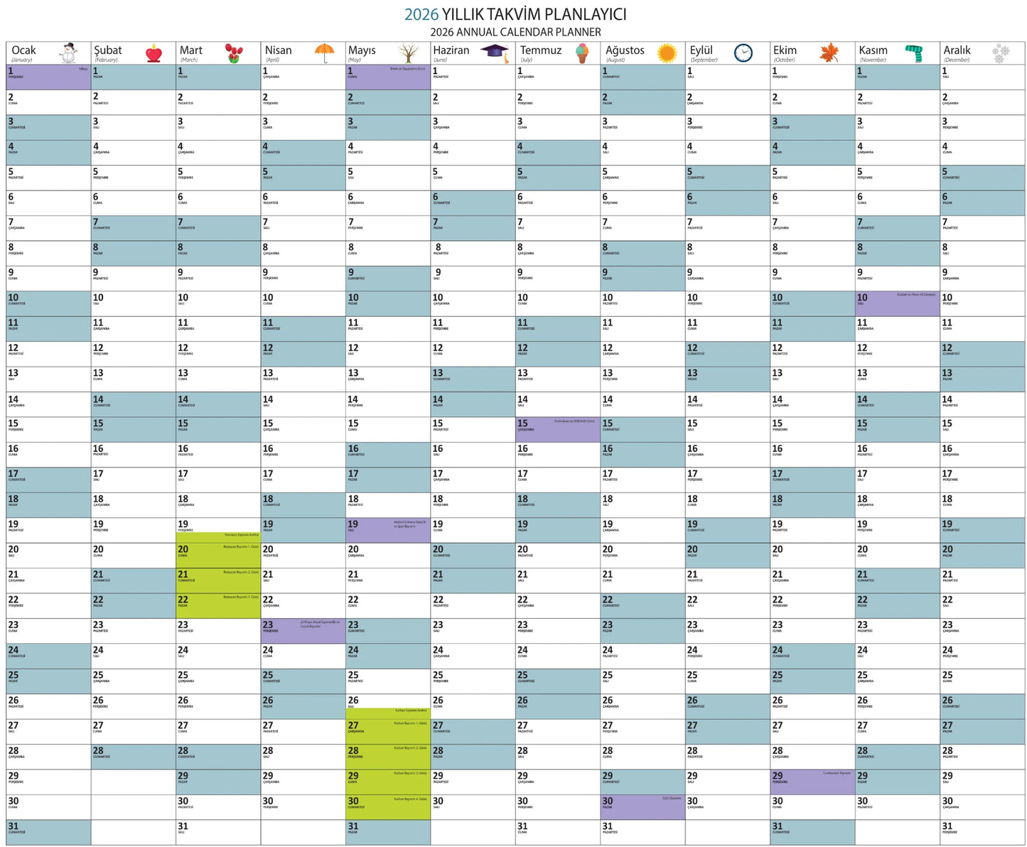 YAZ SİL YILLIK PLANLAYICI - 2026  (KARGO DAHİL, KDV HARİÇ)
